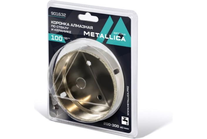 Алмазная коронка для мокрого сверления METALLICA Optima 100x55 мм #80 по стеклу, плитке [901632]