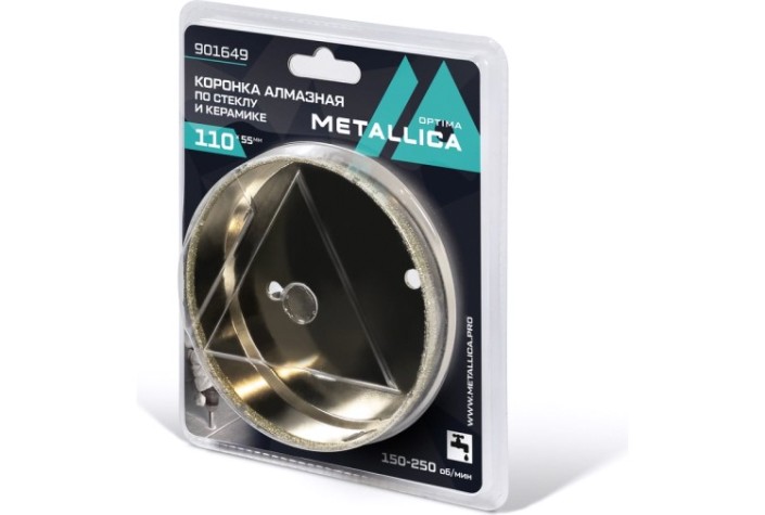 Алмазная коронка для мокрого сверления METALLICA Optima 110x55 мм #80 по стеклу, плитке [901649]