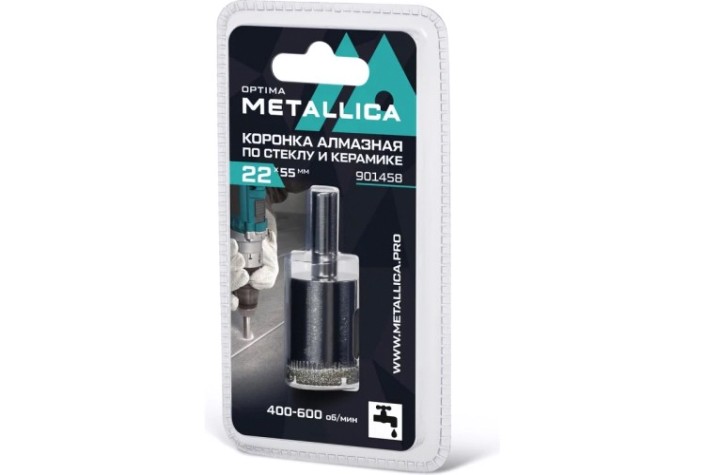 Алмазная коронка для мокрого сверления METALLICA Optima 22x55 мм #80 по стеклу, плитке [901458]