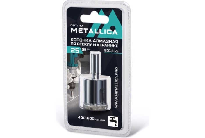Алмазная коронка для мокрого сверления METALLICA Optima 25x55 мм #80 по стеклу, плитке [901465]