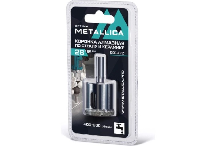 Алмазная коронка для мокрого сверления METALLICA Optima 28x55 мм #80 по стеклу, плитке [901472]