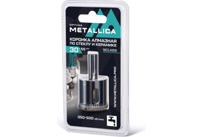 Алмазная коронка для мокрого сверления METALLICA Optima 30x55 мм #80 по стеклу, плитке [901489]