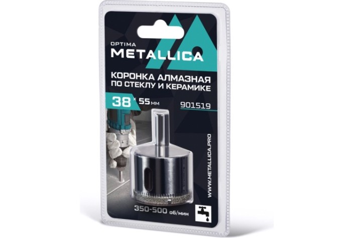 Алмазная коронка для мокрого сверления METALLICA Optima 38x55 мм #80 по стеклу, плитке [901519]