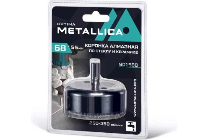 Алмазная коронка для мокрого сверления METALLICA Optima 68x55 мм #80 по стеклу, плитке [901588]