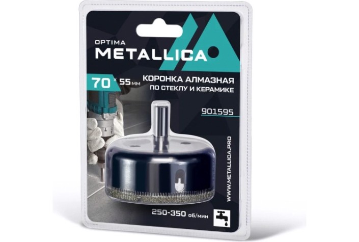 Алмазная коронка для мокрого сверления METALLICA Optima 70x55 мм #80 по стеклу, плитке [901595]