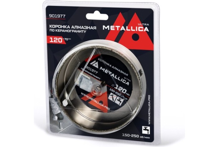Алмазная коронка для мокрого сверления METALLICA Ultra 120х70 мм #46 по керамограниту, плитке [901977]