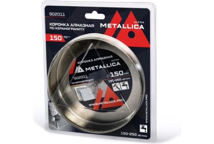 Алмазная коронка для мокрого сверления METALLICA Ultra 150х70 мм #46 по керамограниту, плитке [902011]