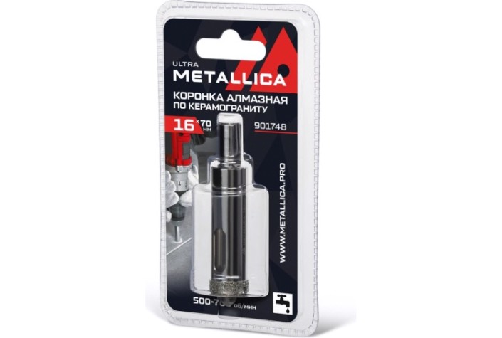 Алмазная коронка для мокрого сверления METALLICA Ultra 16х70 мм #46 по керамограниту, плитке [901748]