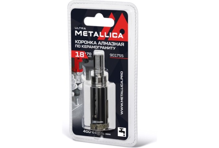 Алмазная коронка для мокрого сверления METALLICA Ultra 18х70 мм #46 по керамограниту, плитке [901755]