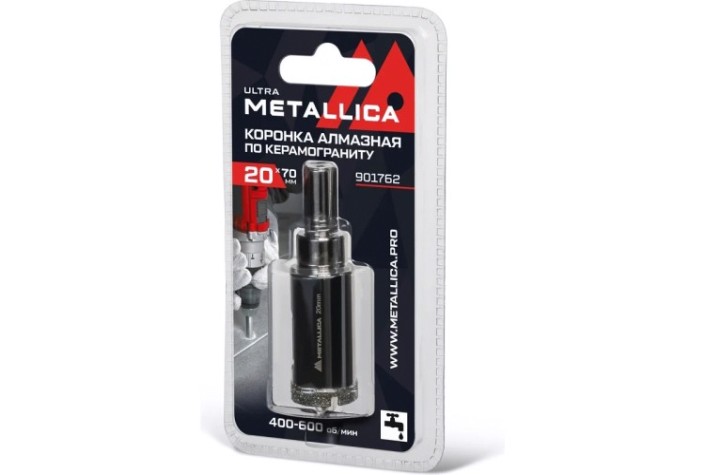 Алмазная коронка для мокрого сверления METALLICA Ultra 20х70 мм #46 по керамограниту, плитке [901762]