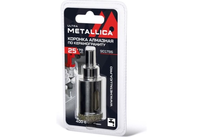 Алмазная коронка для мокрого сверления METALLICA Ultra 25х70 мм #46 по керамограниту, плитке [901786]