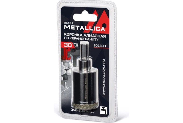 Алмазная коронка для мокрого сверления METALLICA Ultra 30х70 мм #46 по керамограниту, плитке [901809]
