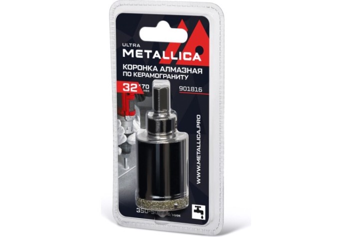 Алмазная коронка для мокрого сверления METALLICA Ultra 32х70 мм #46 по керамограниту, плитке [901816]