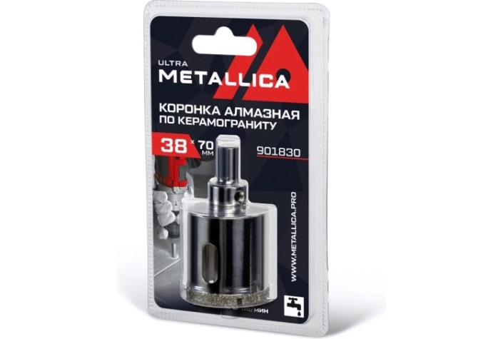 Алмазная коронка для мокрого сверления METALLICA Ultra 38х70 мм #46 по керамограниту, плитке [901830]