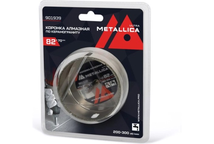 Алмазная коронка для мокрого сверления METALLICA Ultra 82х70 мм #46 по керамограниту, плитке [901939]