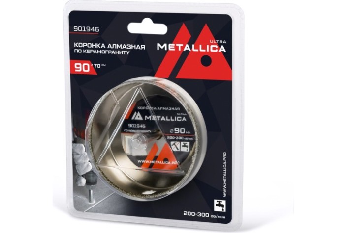 Алмазная коронка для мокрого сверления METALLICA Ultra 90х70 мм #46 по керамограниту, плитке [901946]