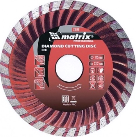 Алмазный диск для резки бетона MATRIX 115х22,2 мм отрезной turbo, [73178]