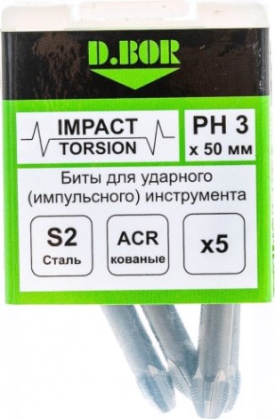 Бита для заворачивания D.BOR IMPACT Torsion PH3, 50 мм (5 шт.) [D03-DITAPH03050005]