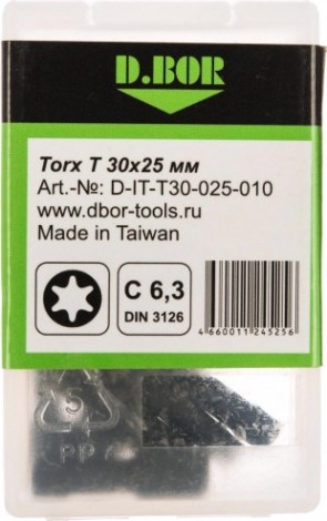 Бита для заворачивания D.BOR IMPACT Torsion TORX 30, 25 мм (арт. d-it-t30-025-010) (10 шт.) [D03-DITT30025010]