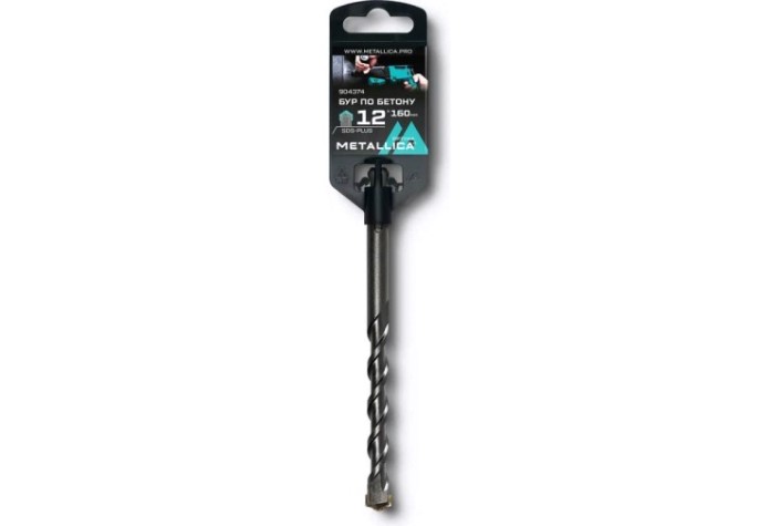 Бур SDS-plus METALLICA Optima 12х160/100 мм по бетону напайка с центром, 2 спирали [904374]