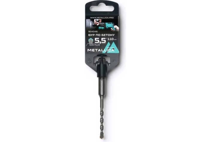 Бур SDS-plus METALLICA Optima 5,5х110/50 мм по бетону напайка с центром, 2 спирали [904046]