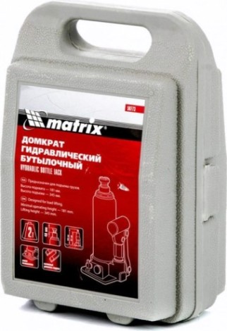 Домкрат бутылочный MATRIX 2 т, h подъема 181–345 мм, в пласт. Кейсе [50773]