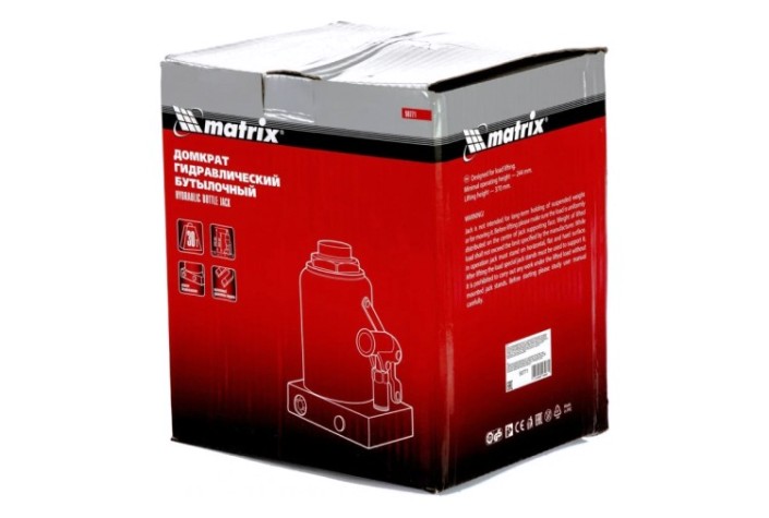 Домкрат бутылочный MATRIX 30 т гидравлический, h подъема 244-370 мм 50771 [50771]