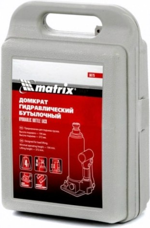Домкрат бутылочный MATRIX 4 т, h подъема 194–372 мм, в пласт. Кейсе [50775]