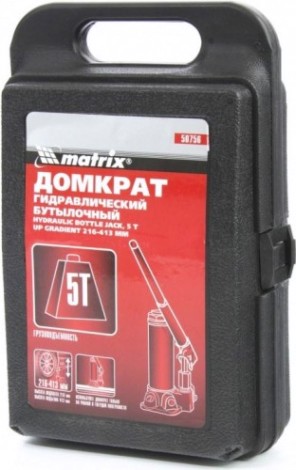 Домкрат бутылочный MATRIX MASTER 5 тонн в пластиковом кейсе (216/413 мм) 50756 [50756]