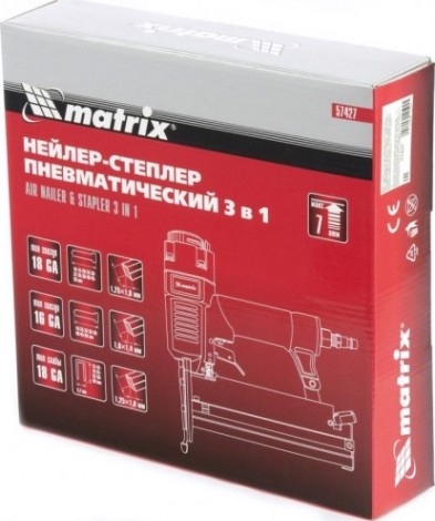 Гвоздезабивной пистолет пневматический MATRIX 10-50 мм нейлер-степлер [57427]