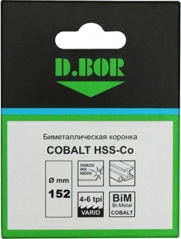 Коронка биметаллическая D.BOR COBALT 152 мм [D-HS-BIM-CO-38-152]