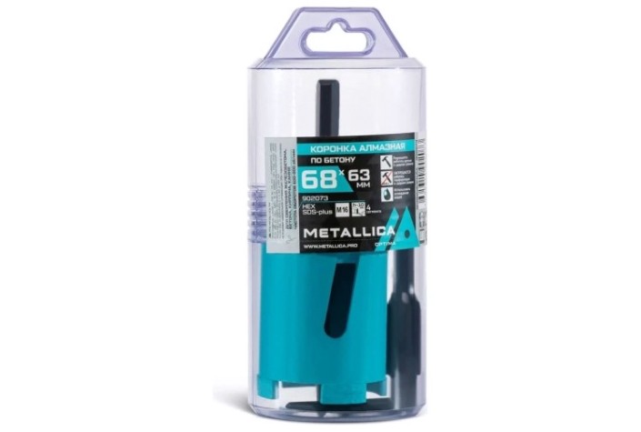 Коронка буровая SDS-plus METALLICA Optima 68x63 мм М16, алмазная, сегментная с хвостов. HEX, по бето [902073]