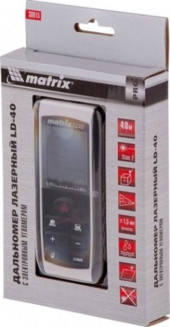 Лазерный дальномер MATRIX LD-40 40м с электронным угломером [38015]
