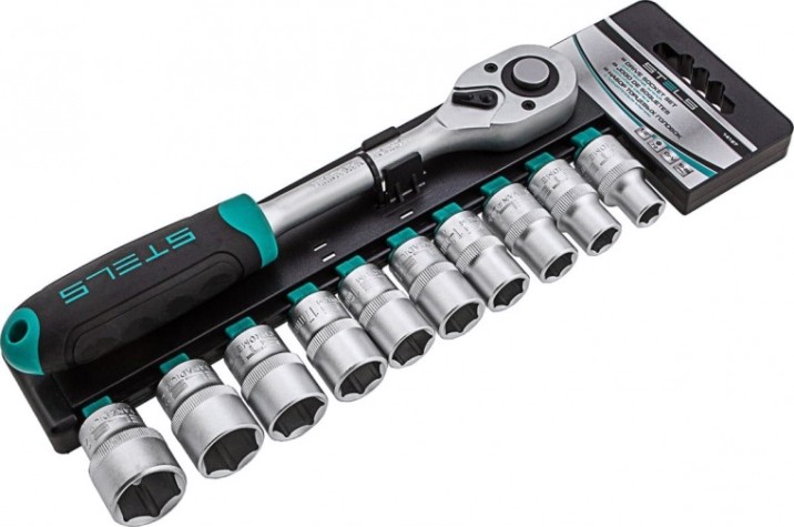 Набор головок 1/2" STELS 10-22 мм, торцевых головки с трещот. ключом, crv,1 [14127]