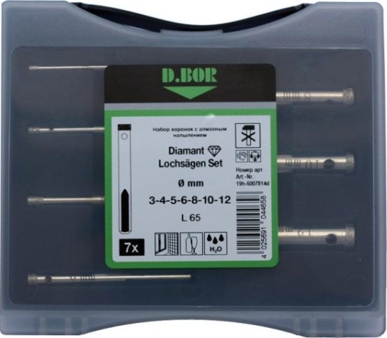 Набор коронок с алмазным напылением D.BOR 7 шт. (3-4-5-6-8-10-12) [W-013-19H-6007814D]