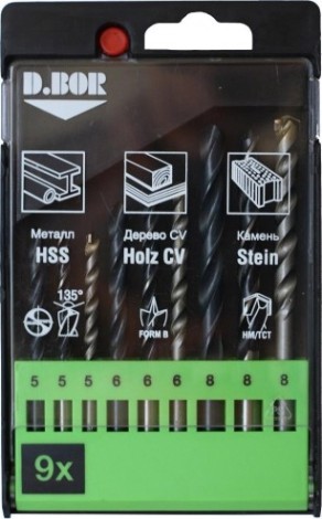 Набор сверел Хобби D.BOR металл, камень, дерево, 9 шт. (5-6-8 мм.) [W-011-175709304D]