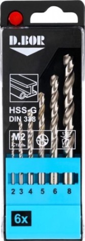 Набор сверл по металлу D.BOR HSS-G 6 шт. шлифованные, din 338 6 (2-8 мм) [D-TD-338-HSS-PS1-06]