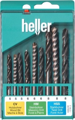 Набор сверл универсальных HELLER комбинированный 5 дерево,6 бетон, 8 металл (9 пр.) [TD17741]