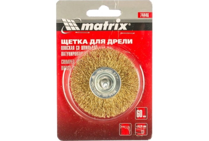 Щетка обдирочная для дрели MATRIX 60 мм плоская со шпилькой, витая проволока [74446]
