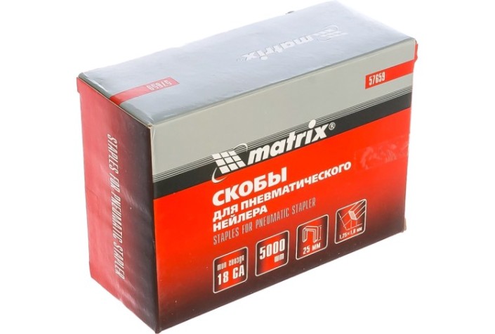 Скобы MATRIX 57659 18GA для пнев. степлера 1,25х1,0мм, длина 25 мм