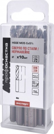 Сверло по металлу Профоснастка №1526 Эксперт D 3,9 мм HSSE M35 Co5% DIN 338 (бокс 10 шт) [30204038]