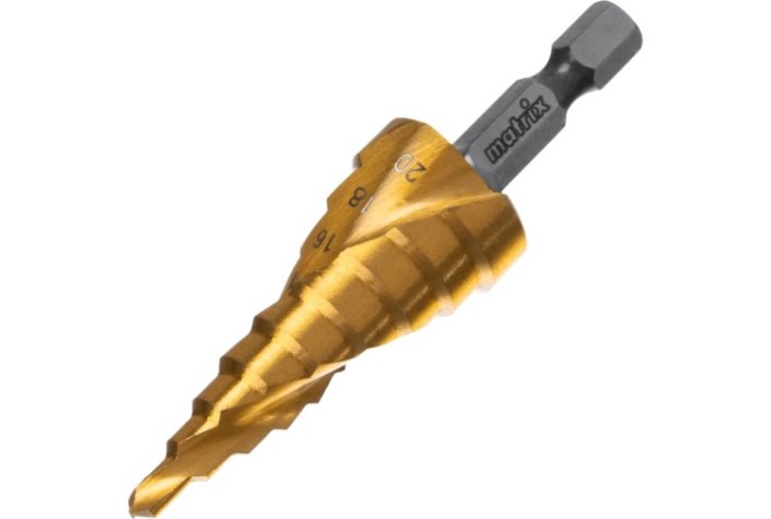 Сверло ступенчатое по металлу HSS, MATRIX 4-6-8-10-12-14-16-18-20 мм, шестигранный хвостовик [72356]