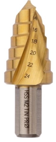 Сверло ступенчатое по металлу Профоснастка № 3303 HSS-G M2 TIN 14-24мм, 6 ступ. хв. 13мм [30106003]