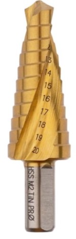 Сверло ступенчатое по металлу Профоснастка № 3307 HSS-G M2 TIN 6-20мм, 8 ступ. хв. 10мм [30106007]
