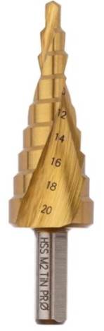 Сверло ступенчатое по металлу Профоснастка № 3313 HSS-G M2 TIN 4-20мм, 9 ступ. хв. 8 мм [30106013]