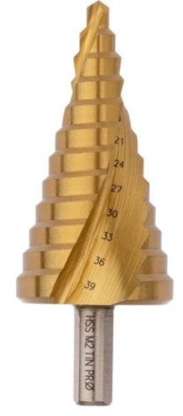 Сверло ступенчатое по металлу Профоснастка № 3321 HSS-G M2 TIN 6-39мм, 12 ступ. хв. 10 мм [30106021]