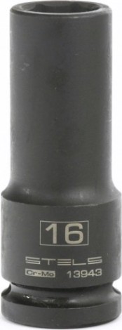 Ударная головка шестигранная с посадкой 1/2" STELS 13943 16 мм глубокая