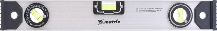 Уровень строительный MATRIX 400 мм алюминиевый "рельс", 3 глазка (1 поворотны [34020]